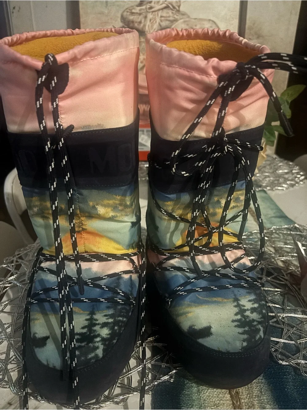 Moon Boot Women's Pink Yellow Blue Scenic Winter Rain Boots
